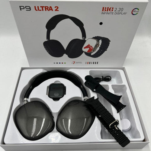RELOJ P9 ULTRA SMARTWATCH NEGRO 2 CORREAS